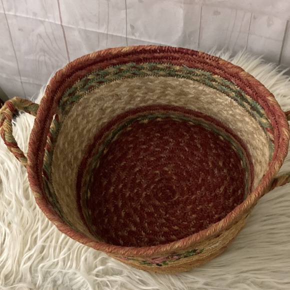 Jute Braided Cranberry Utility Basket Braided Handles - Picture 2 of 9